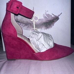 Jessica Simpson Raspberry Pink Suede Wedge Ankle-Strap Pump